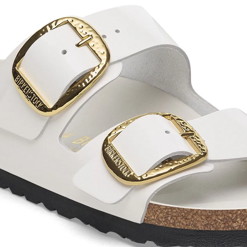 Arizona Hammered Big Buckle - Antique White High Shine Leather||Arizona grosse boucle martele - Cuir verni blanc antique