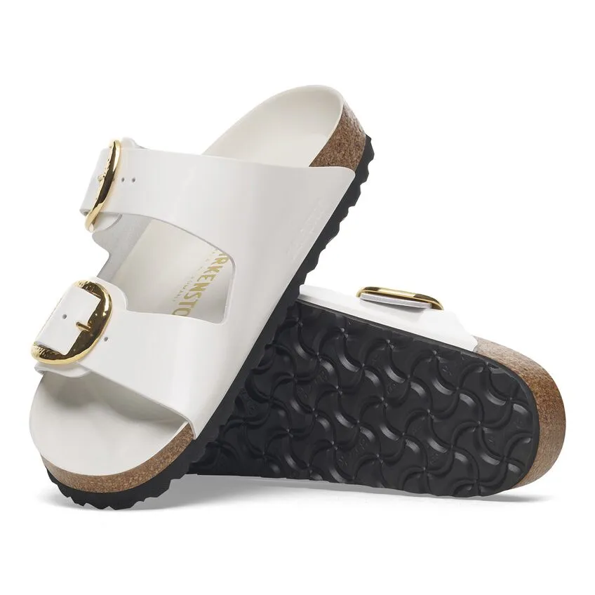 Arizona Hammered Big Buckle - Antique White High Shine Leather||Arizona grosse boucle martele - Cuir verni blanc antique