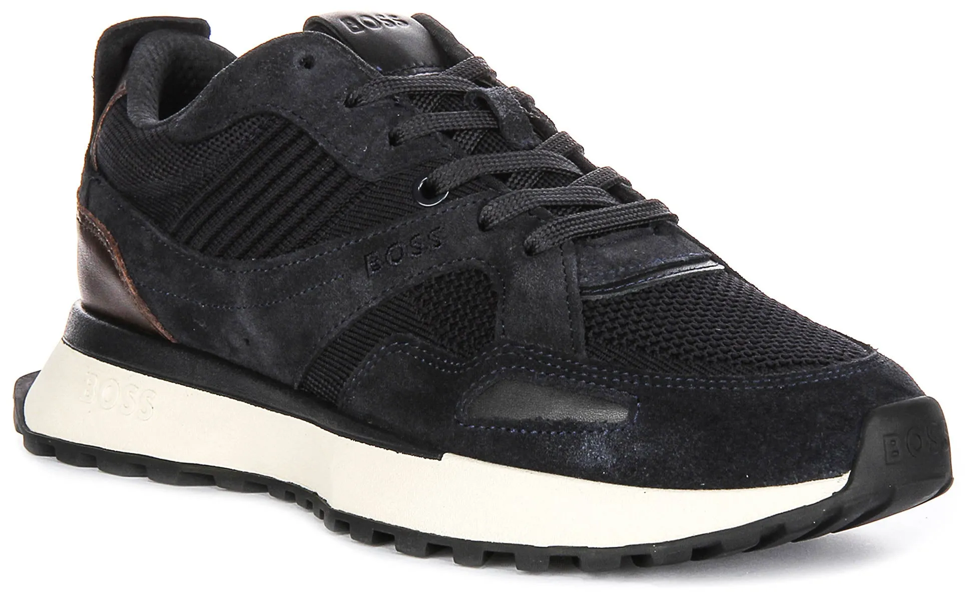Boss Jonah Runner Knit In Navy Brown For Men