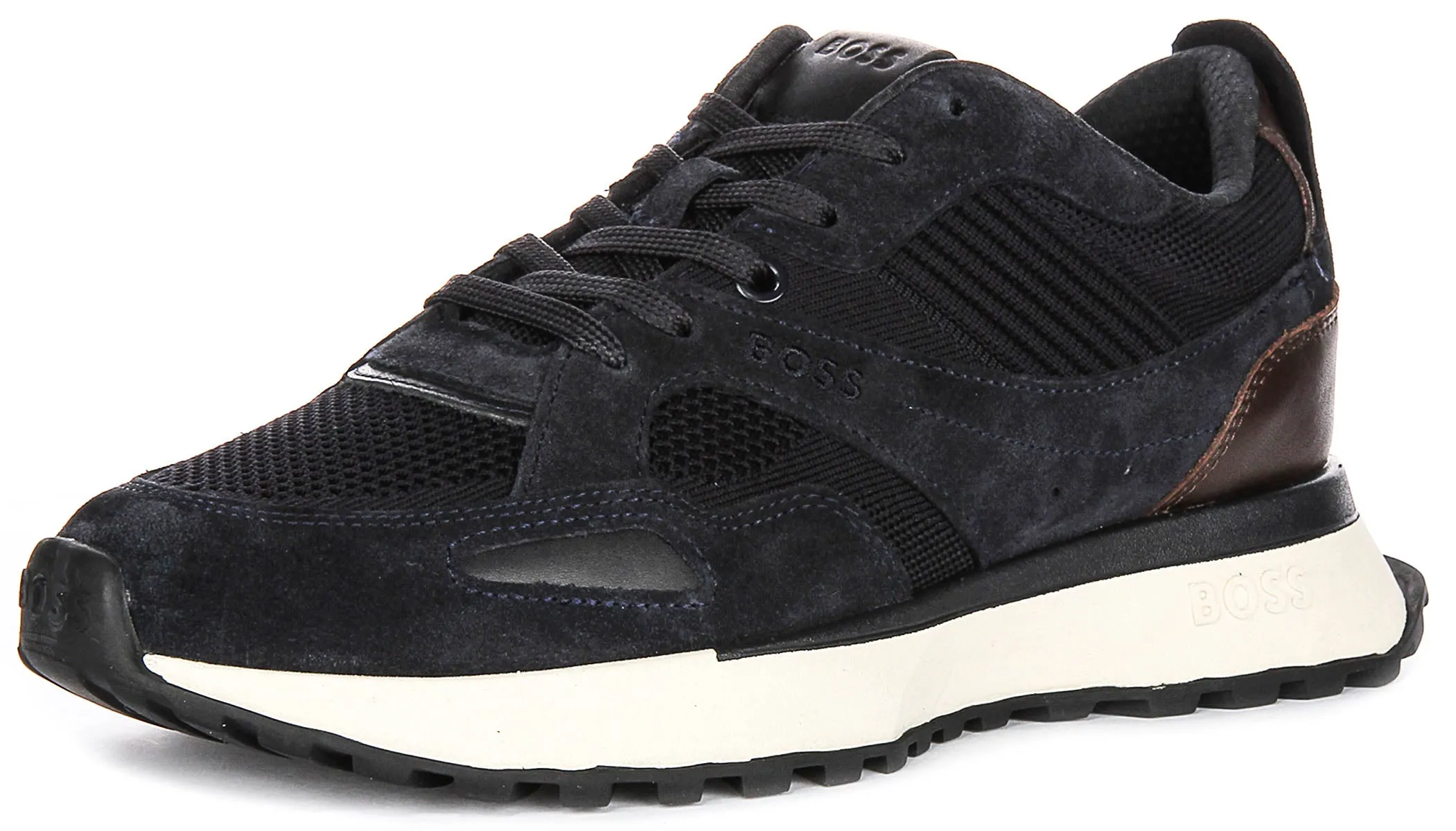 Boss Jonah Runner Knit In Navy Brown For Men