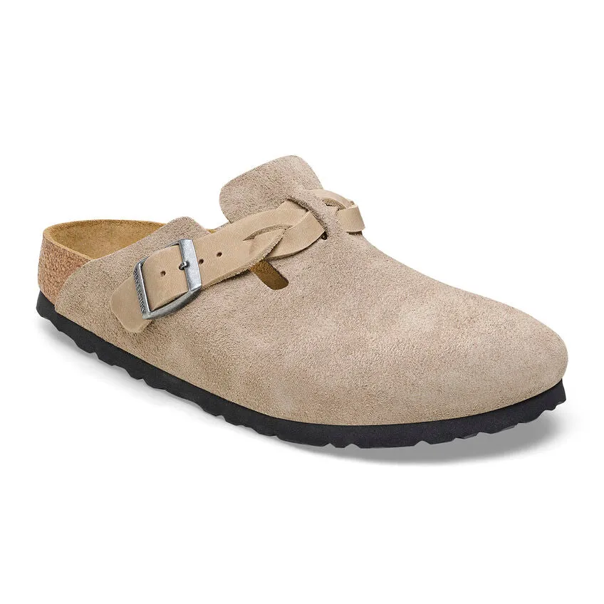 Boston Braided - Taupe Suede and Oiled Leather||Boston tress - Sude et cuir huil taupe