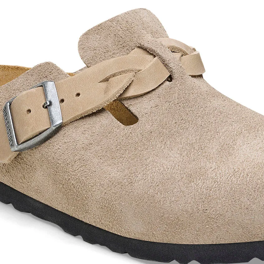 Boston Braided - Taupe Suede and Oiled Leather||Boston tress - Sude et cuir huil taupe