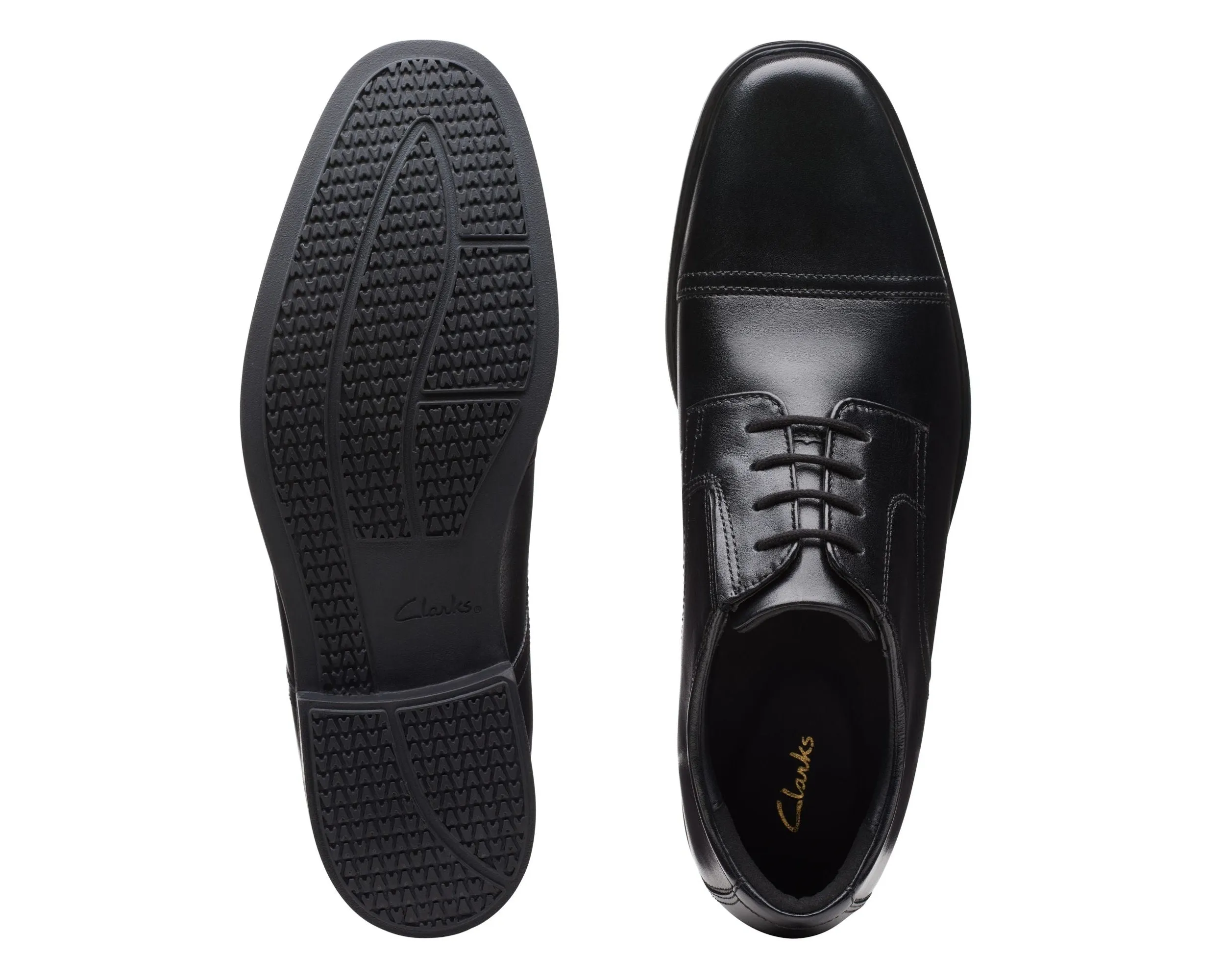 Clarks Howard Cap Black Leather - Standard Width