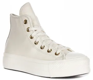 Converse All Star Lift Hi A12764C In Cream Gold Leather