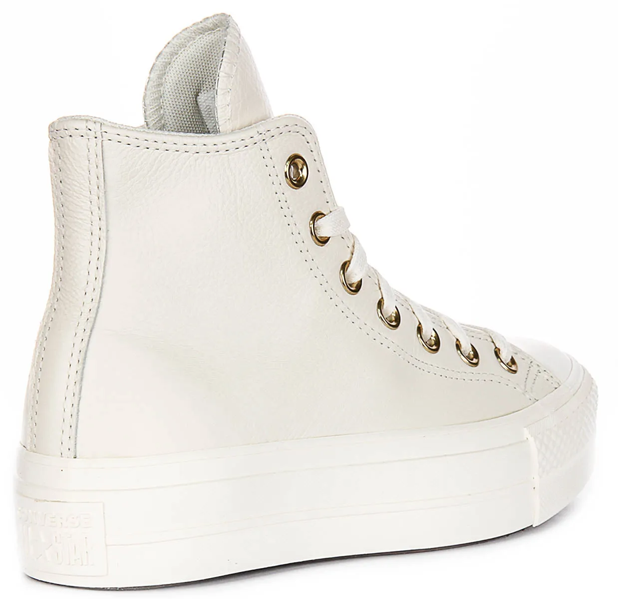 Converse All Star Lift Hi A12764C In Cream Gold Leather