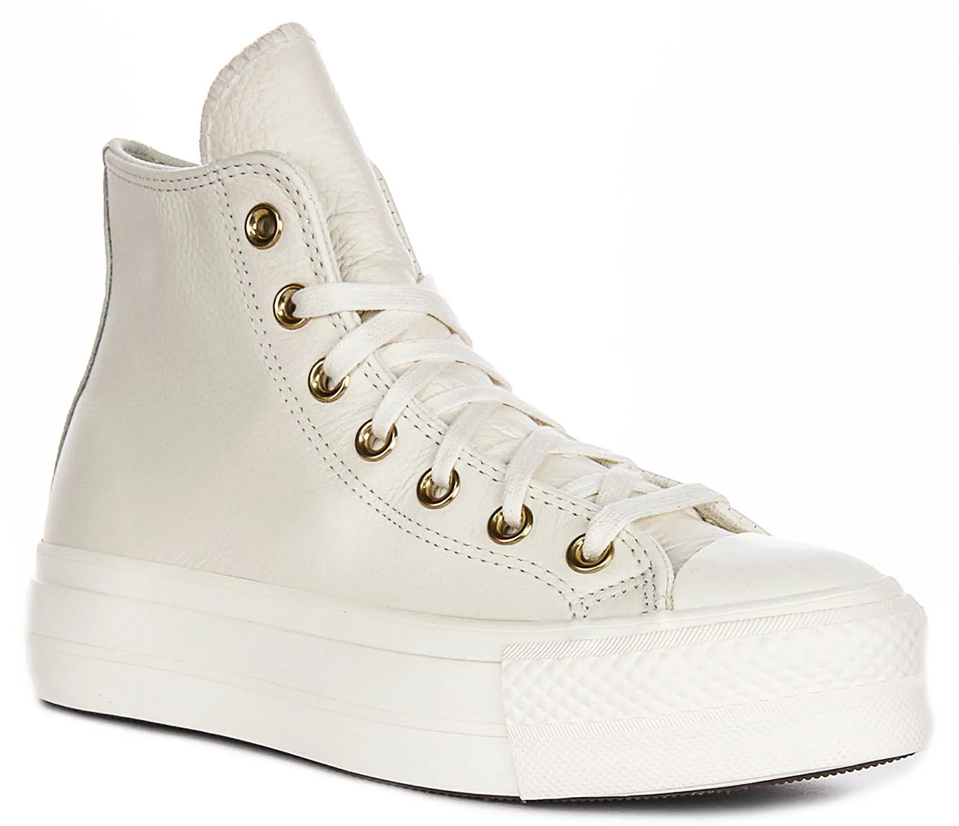 Converse All Star Lift Hi A12764C In Cream Gold Leather