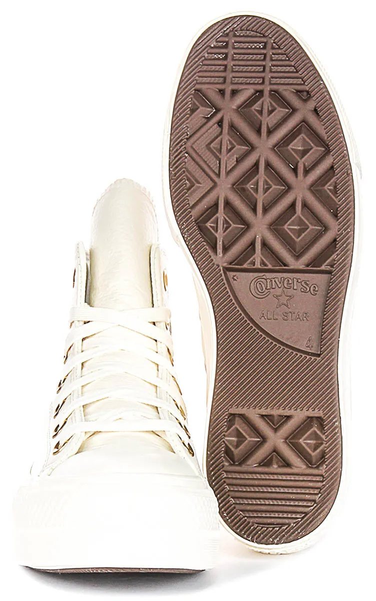 Converse All Star Lift Hi A12764C In Cream Gold Leather