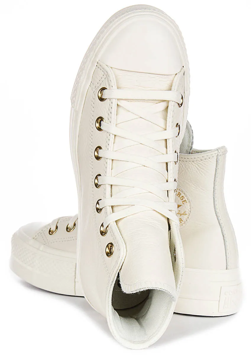 Converse All Star Lift Hi A12764C In Cream Gold Leather