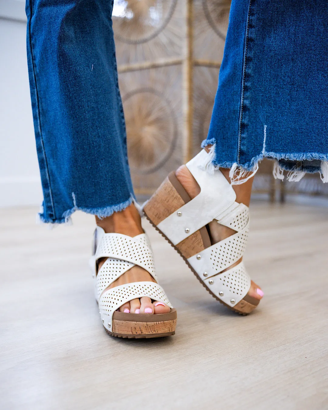 Corkys Guilty Pleasure Wedge Sandals - Ivory Snake FINAL SALE