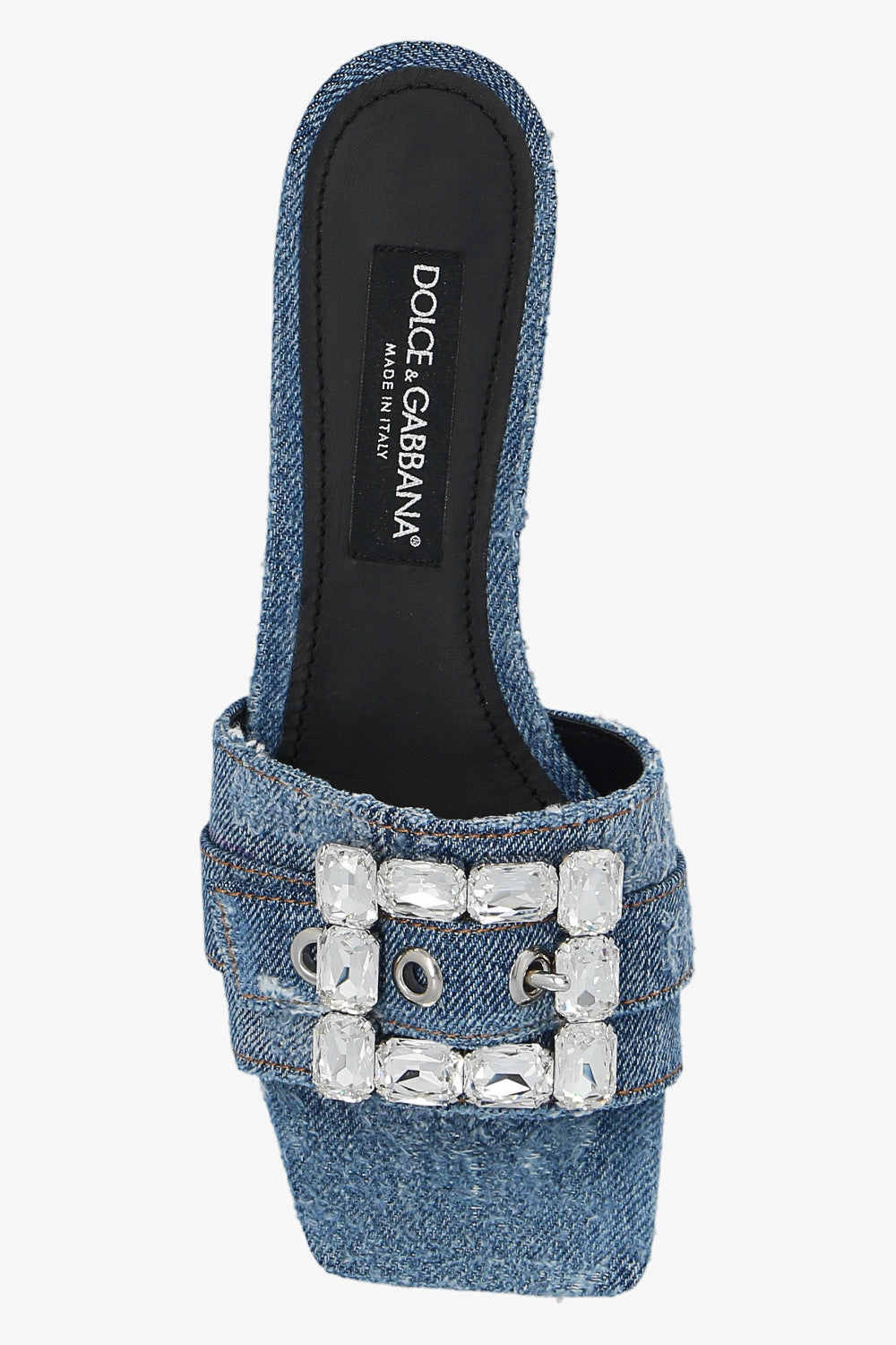Dolce & Gabbana Denim Slides With Decorative Buckle