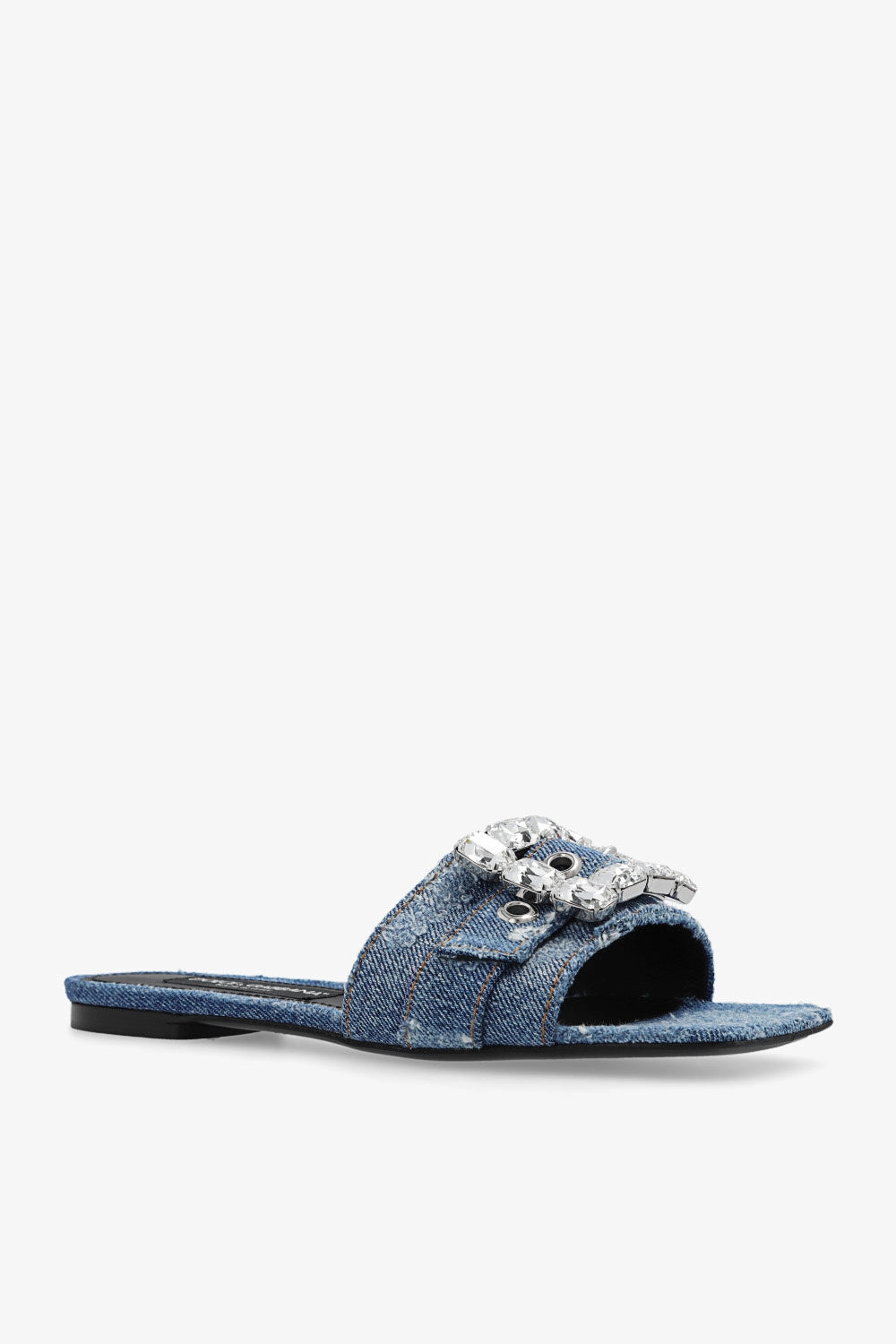 Dolce & Gabbana Denim Slides With Decorative Buckle