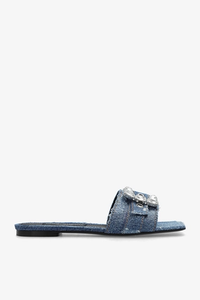 Dolce & Gabbana Denim Slides With Decorative Buckle