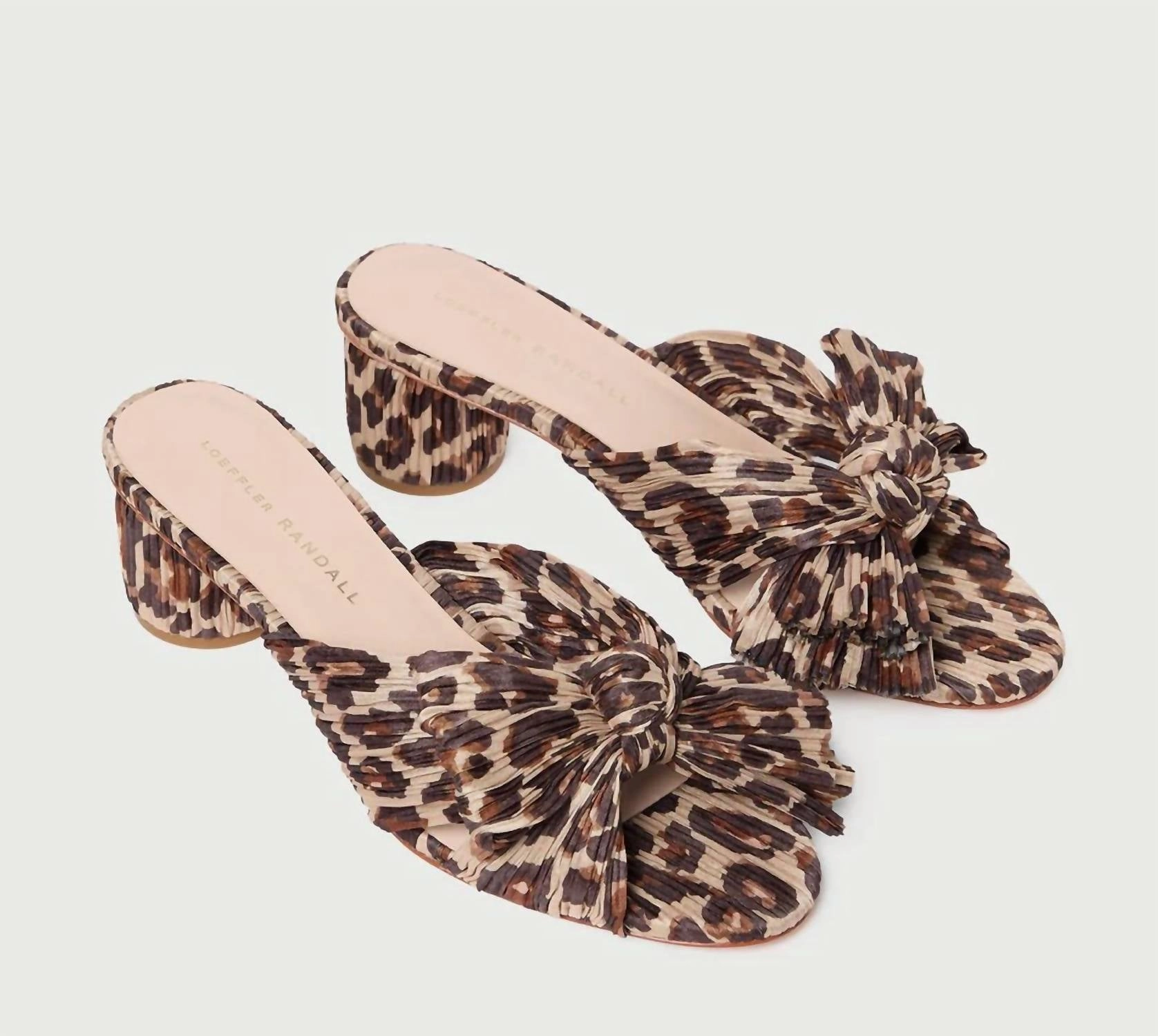 Emilia Leopard Pleated Bow Sandal In Leopard Brown