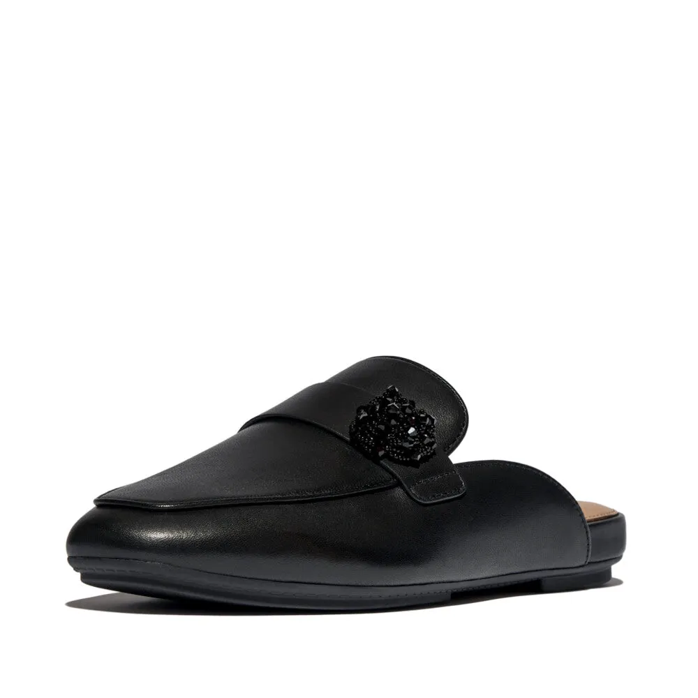 FITFLOP DELICATO BEADIE-BUTTON LEATHER MULES (WOMEN)