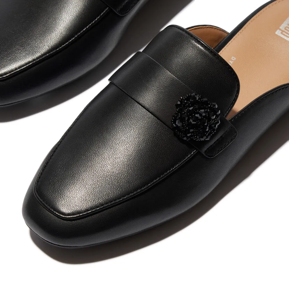 FITFLOP DELICATO BEADIE-BUTTON LEATHER MULES (WOMEN)