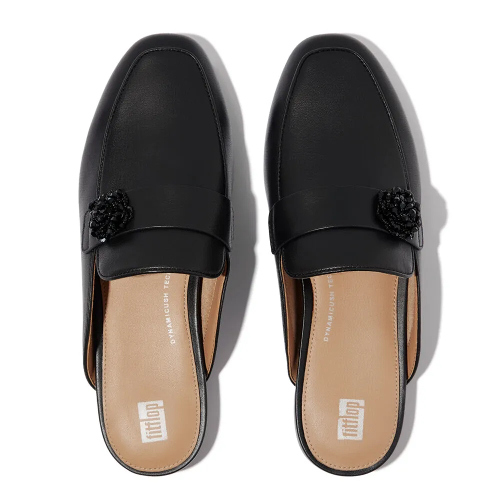 FITFLOP DELICATO BEADIE-BUTTON LEATHER MULES (WOMEN)