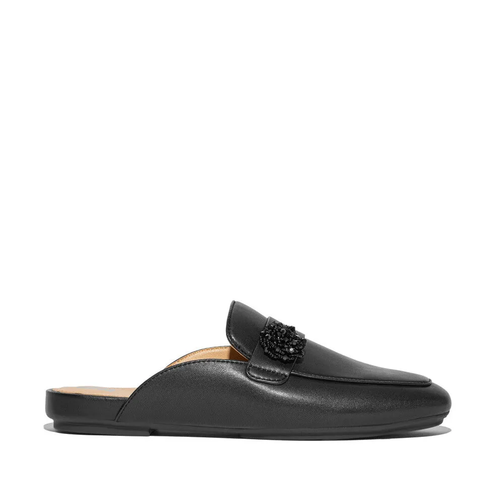 FITFLOP DELICATO BEADIE-BUTTON LEATHER MULES (WOMEN)