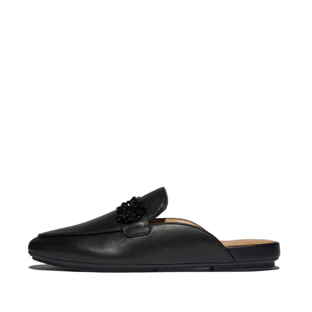 FITFLOP DELICATO BEADIE-BUTTON LEATHER MULES (WOMEN)