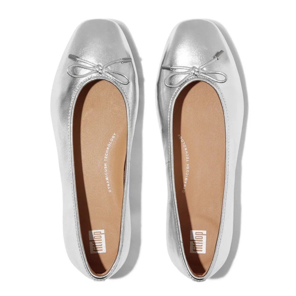 FITFLOP DELICATO BOW SOFT METALLIC-LEATHER BALLET FLATS