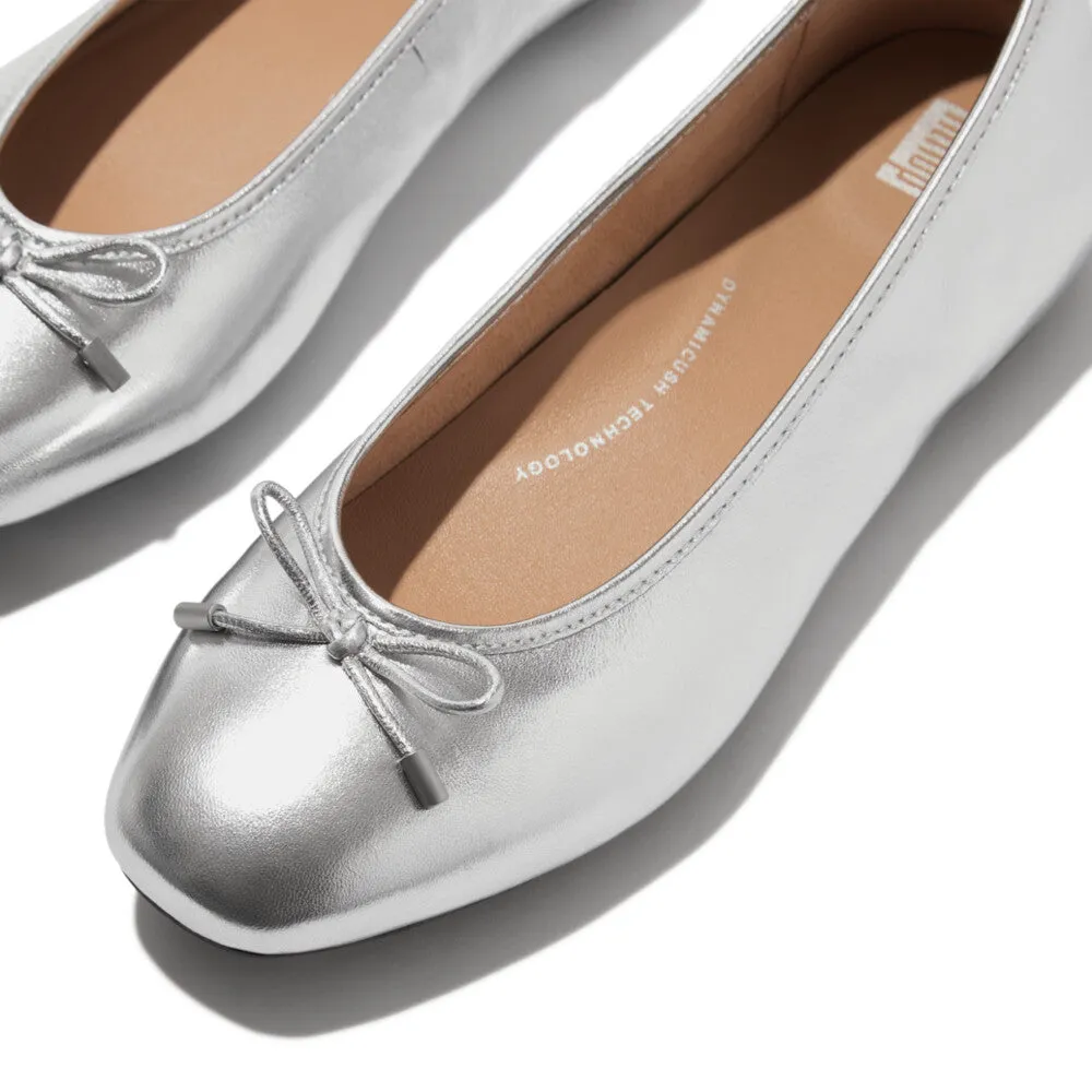 FITFLOP DELICATO BOW SOFT METALLIC-LEATHER BALLET FLATS