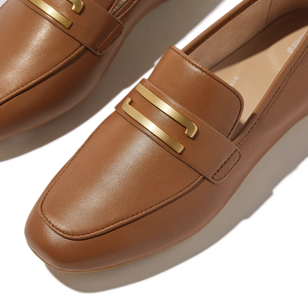 FITFLOP DELICATO GOLD-TRIM LEATHER LOAFERS (WOMEN)