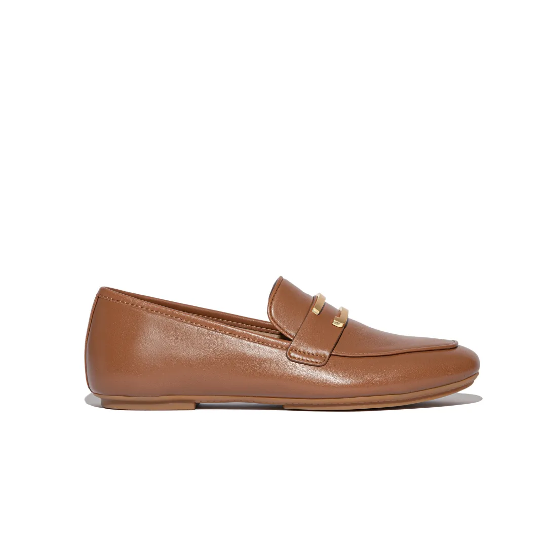 FITFLOP DELICATO GOLD-TRIM LEATHER LOAFERS (WOMEN)