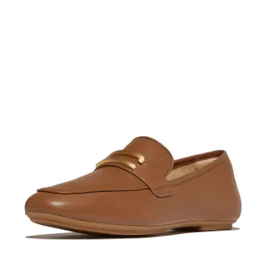 FITFLOP DELICATO GOLD-TRIM LEATHER LOAFERS (WOMEN)