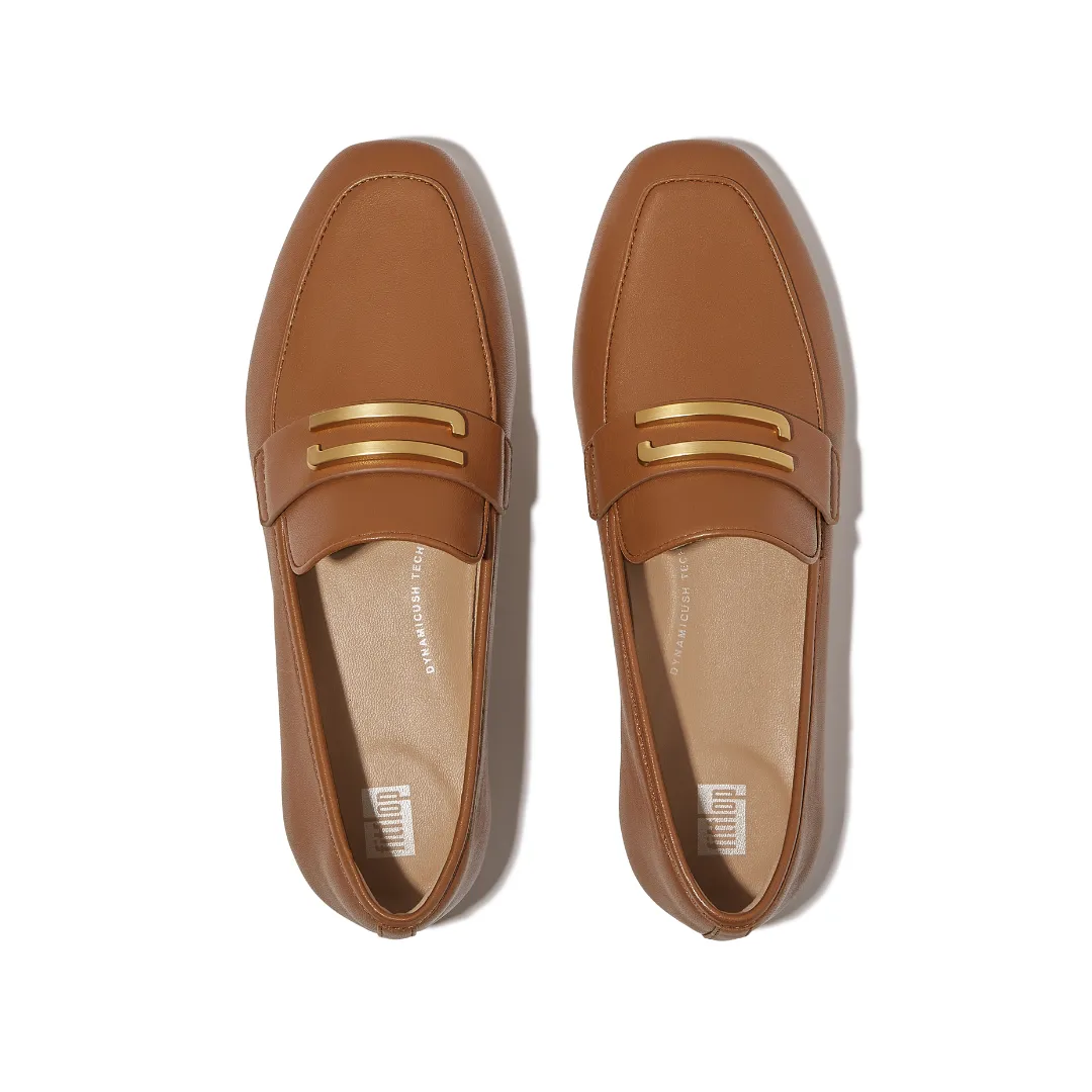 FITFLOP DELICATO GOLD-TRIM LEATHER LOAFERS (WOMEN)