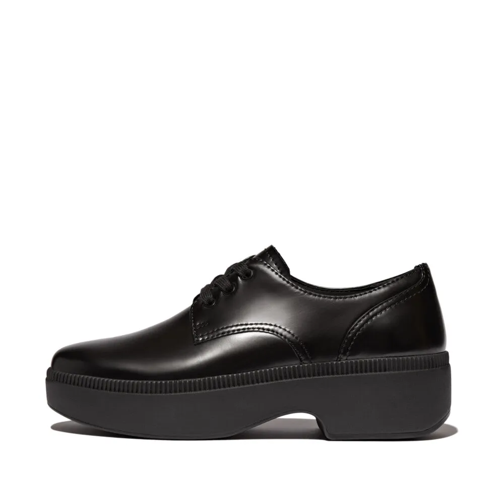 FITFLOP F-LUMA BOX-LEATHER DEMI-WEDGE LACE-UP DERBIES