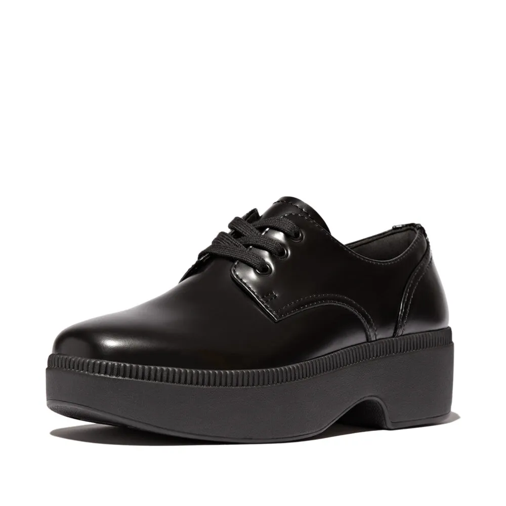 FITFLOP F-LUMA BOX-LEATHER DEMI-WEDGE LACE-UP DERBIES