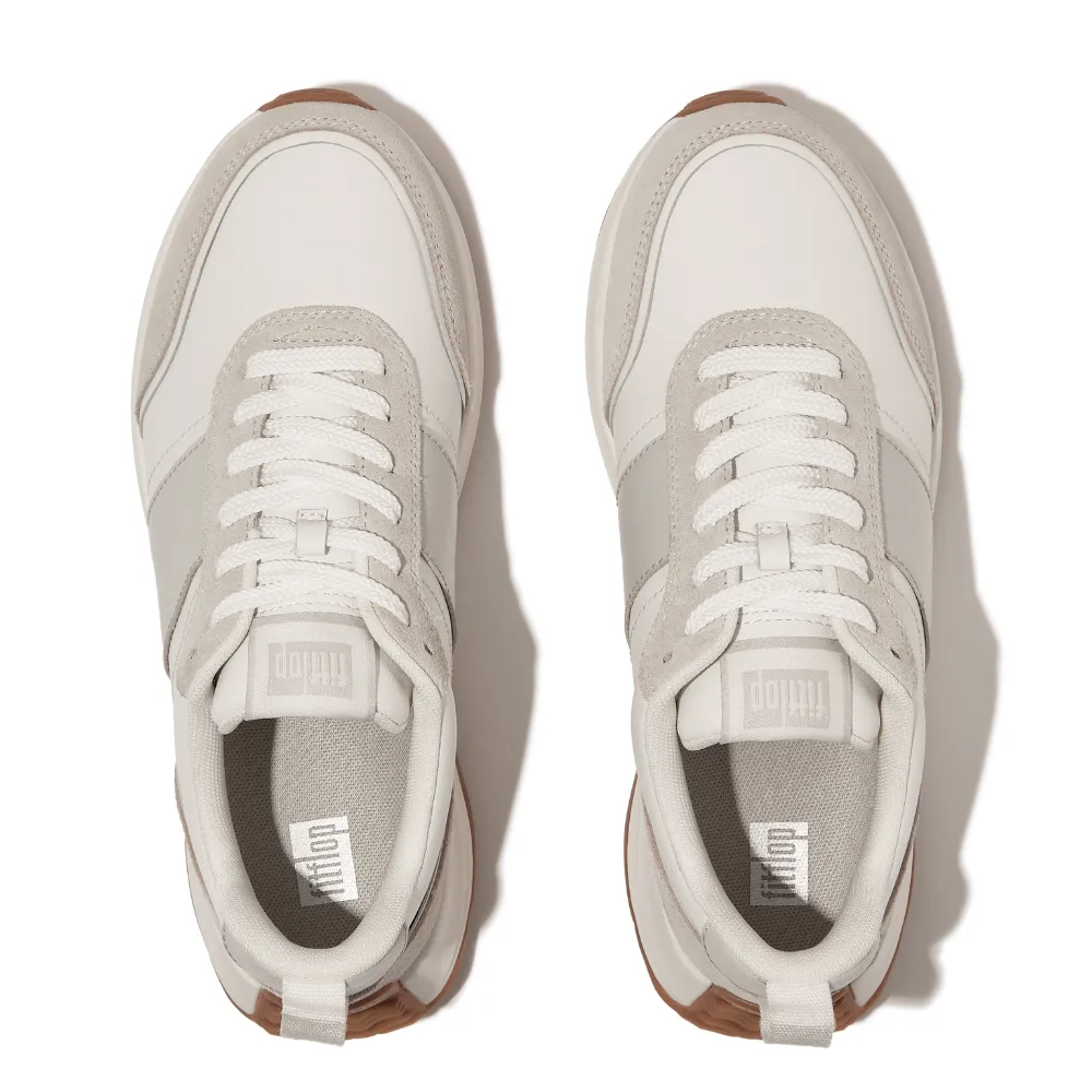 FITFLOP F-MODE FLOW LEATHER/SUEDE FLATFORM SNEAKERS
