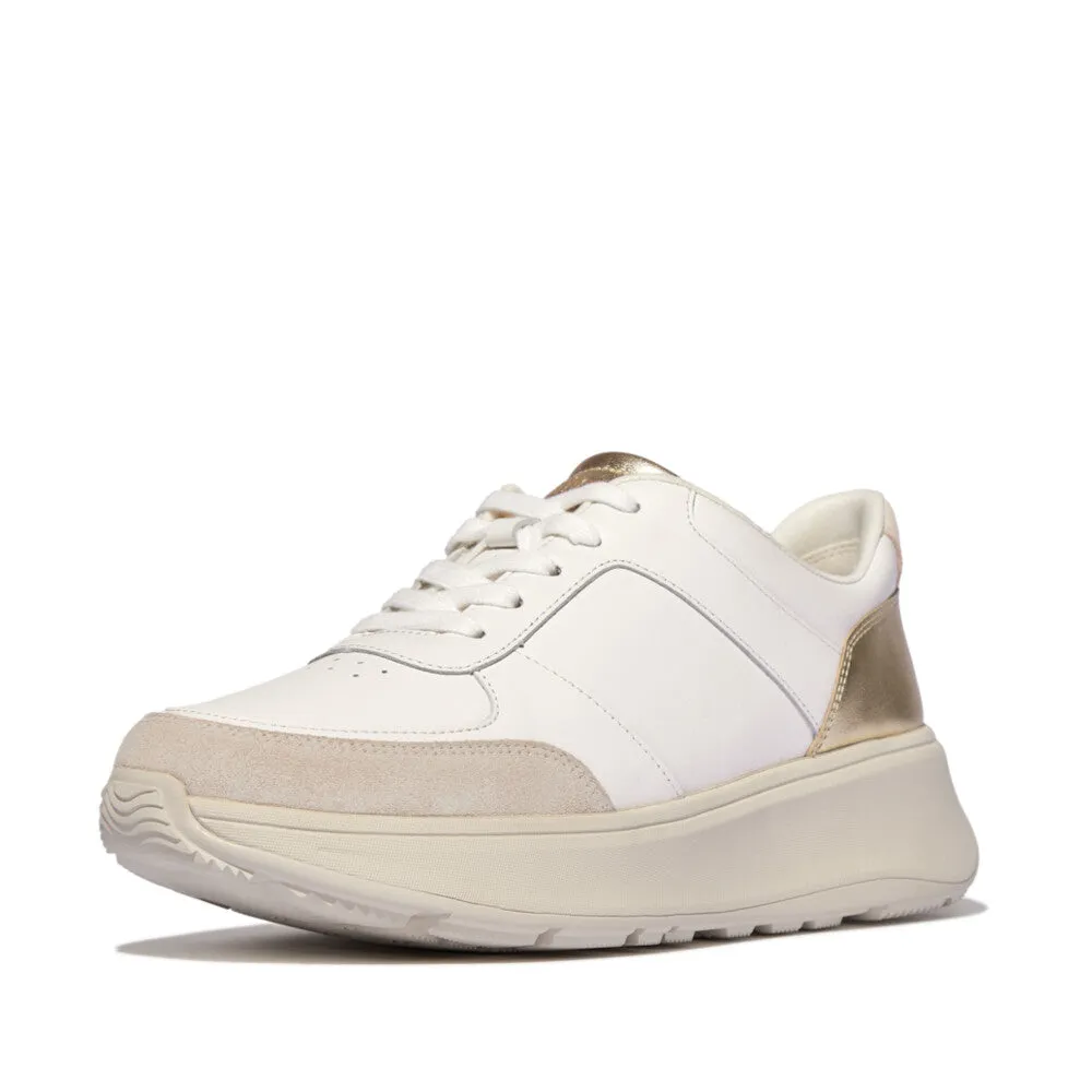 FITFLOP F-MODE LEATHER/SUEDE/METALLIC FLATFORM SNEAKERS