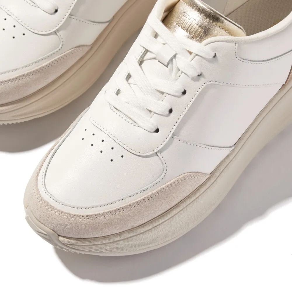 FITFLOP F-MODE LEATHER/SUEDE/METALLIC FLATFORM SNEAKERS