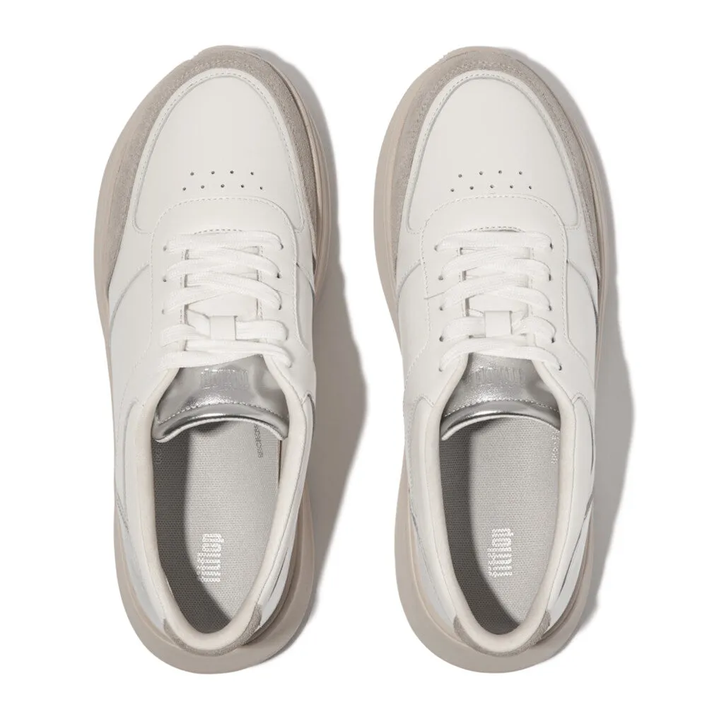 FITFLOP F-MODE LEATHER/SUEDE/METALLIC FLATFORM SNEAKERS