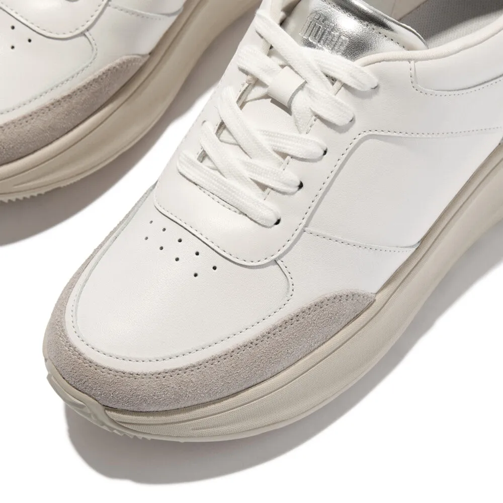 FITFLOP F-MODE LEATHER/SUEDE/METALLIC FLATFORM SNEAKERS