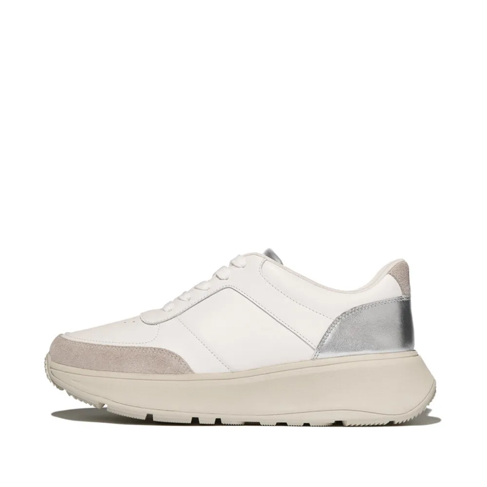 FITFLOP F-MODE LEATHER/SUEDE/METALLIC FLATFORM SNEAKERS
