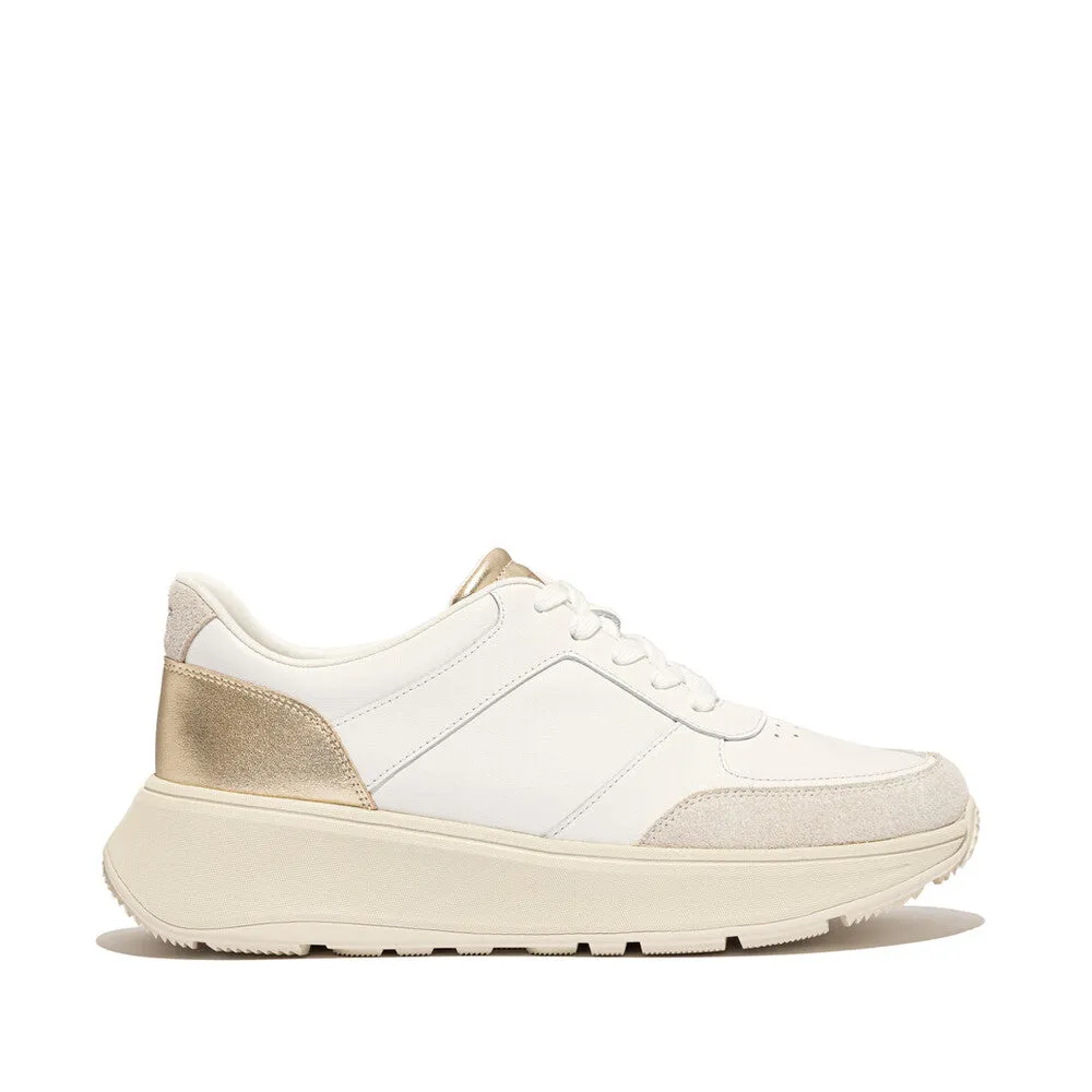 FITFLOP F-MODE LEATHER/SUEDE/METALLIC FLATFORM SNEAKERS