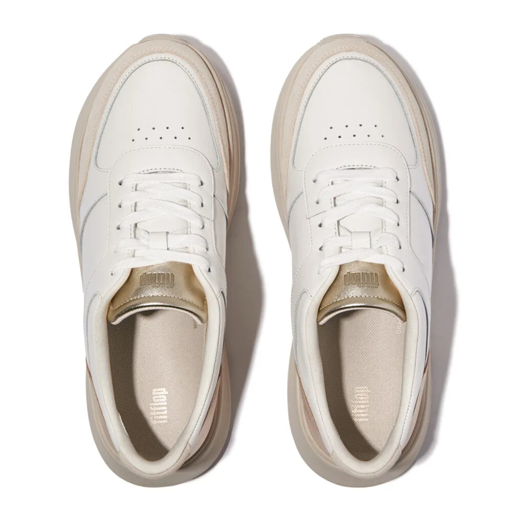 FITFLOP F-MODE LEATHER/SUEDE/METALLIC FLATFORM SNEAKERS