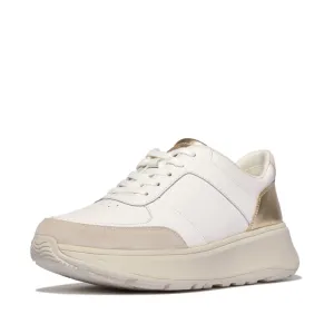 FITFLOP F-MODE LEATHER/SUEDE/METALLIC FLATFORM SNEAKERS