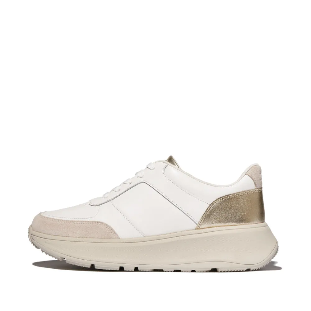 FITFLOP F-MODE LEATHER/SUEDE/METALLIC FLATFORM SNEAKERS