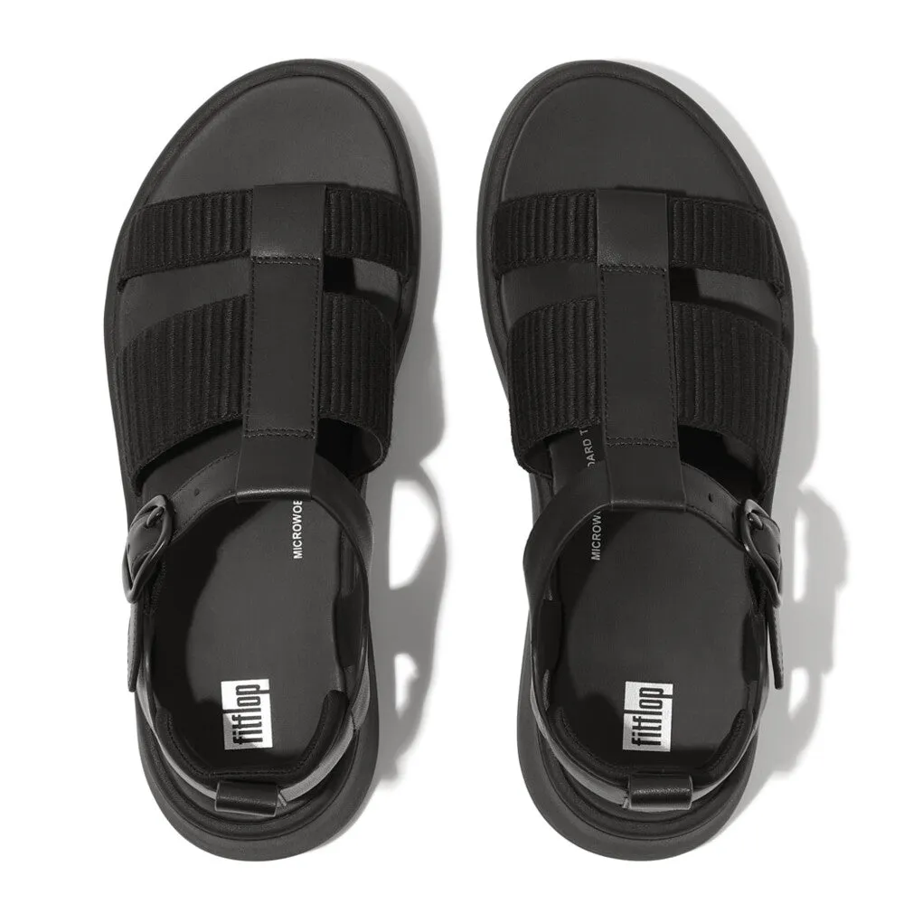 FITFLOP F-MODE LEATHER/WEBBING FLATFORM FISHERMAN SANDALS