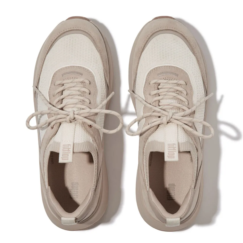 FITFLOP F-MODE  SUEDE/KNIT FLATFORM SLIP-ON LACED SNEAKERS (WOMEN)