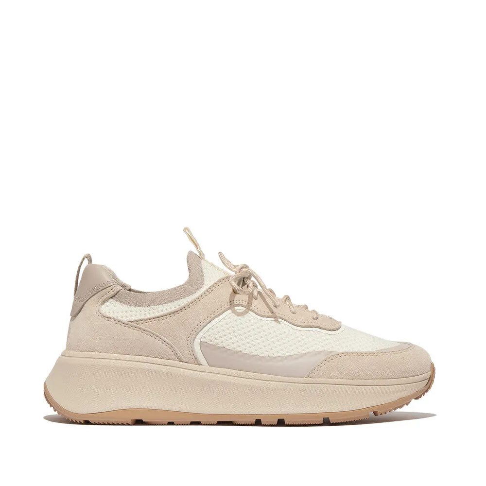 FITFLOP F-MODE  SUEDE/KNIT FLATFORM SLIP-ON LACED SNEAKERS (WOMEN)