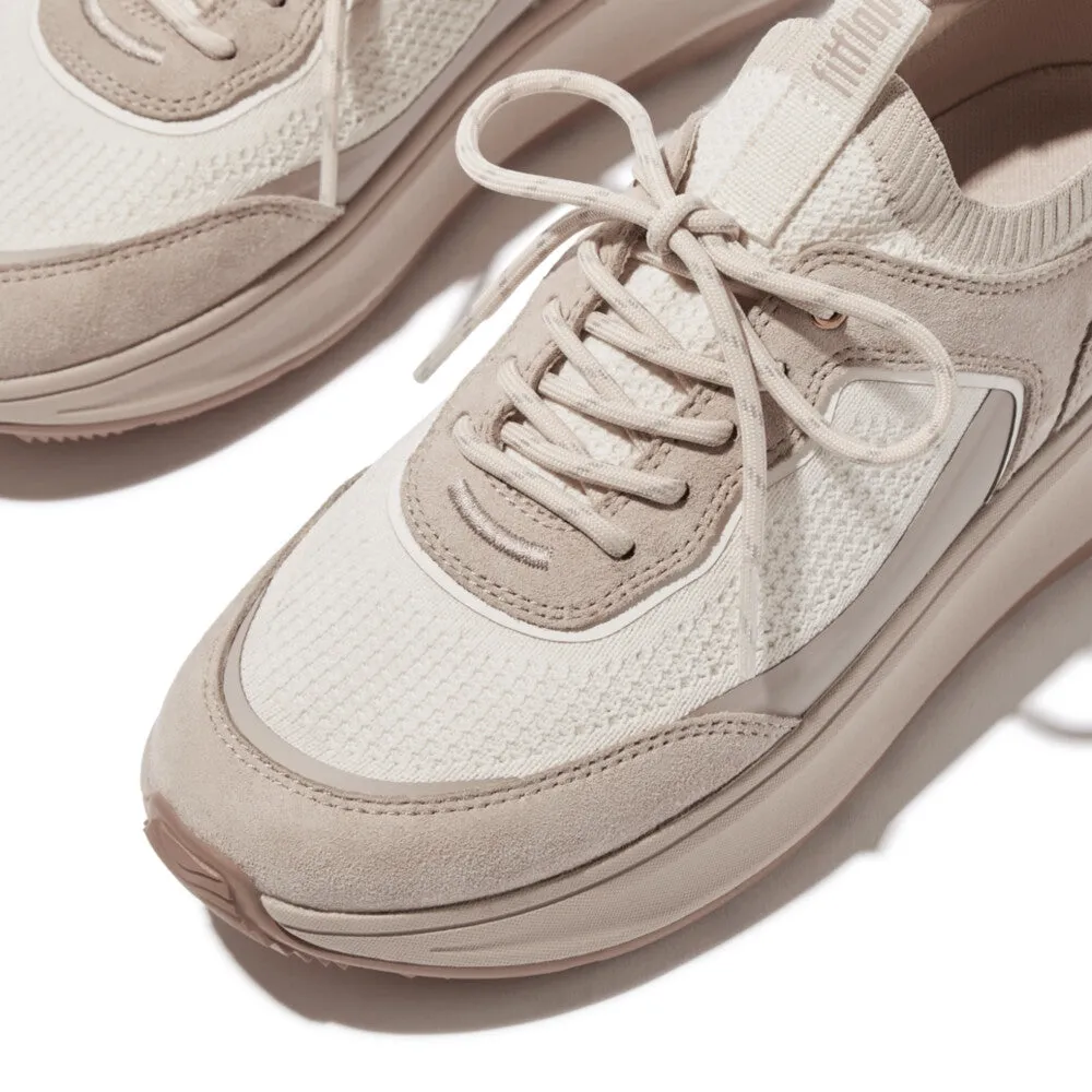 FITFLOP F-MODE  SUEDE/KNIT FLATFORM SLIP-ON LACED SNEAKERS (WOMEN)