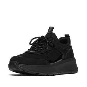 FITFLOP F-MODE  SUEDE/KNIT FLATFORM SLIP-ON LACED SNEAKERS (WOMEN)