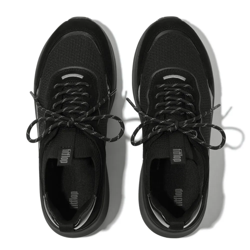 FITFLOP F-MODE  SUEDE/KNIT FLATFORM SLIP-ON LACED SNEAKERS (WOMEN)