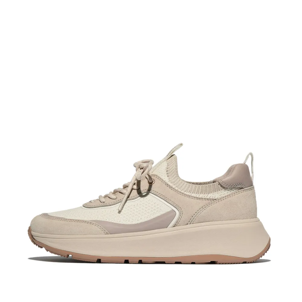 FITFLOP F-MODE  SUEDE/KNIT FLATFORM SLIP-ON LACED SNEAKERS (WOMEN)