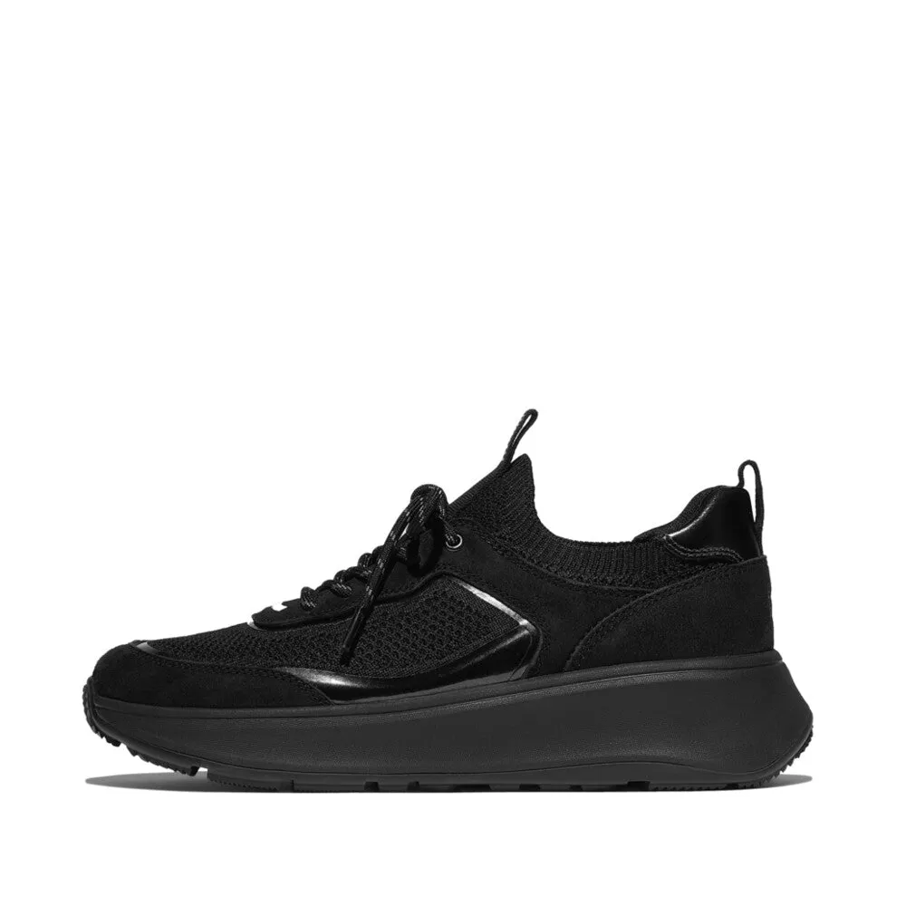 FITFLOP F-MODE  SUEDE/KNIT FLATFORM SLIP-ON LACED SNEAKERS (WOMEN)