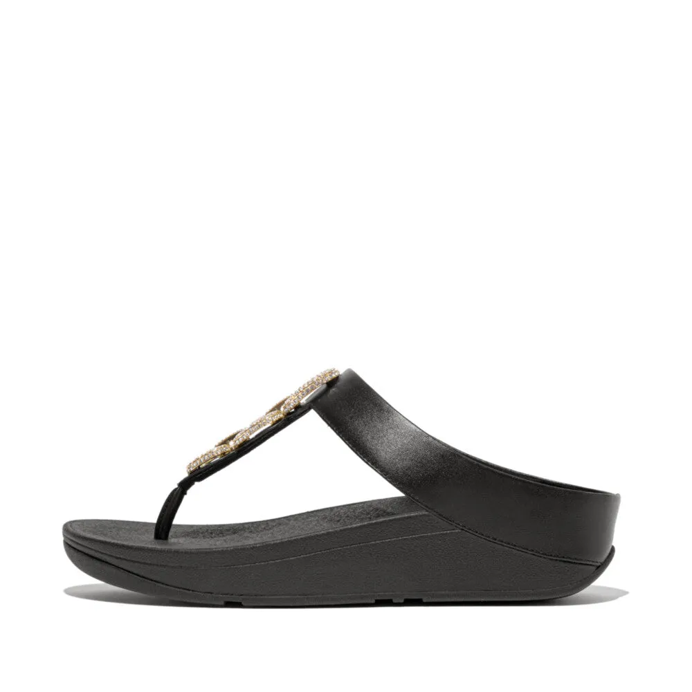 FITFLOP FINO CRYSTAL-CHAIN LEATHER TOE-POST SANDALS