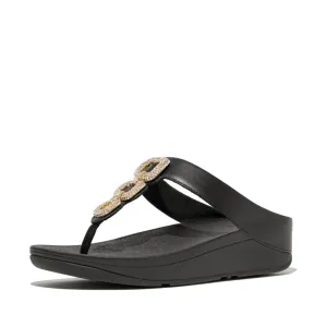 FITFLOP FINO CRYSTAL-CHAIN LEATHER TOE-POST SANDALS